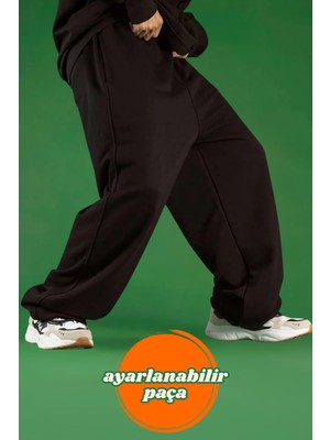 BSBSPOR Kadın Bol Paça Eşofman Altı Ayarlanabilir Lastikli Siyah Gri Füme Sportif Stil