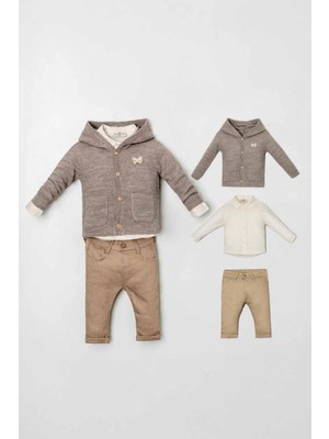 Miniğimin Cicileri Organik Bear Armalı Triko Erkek Bebe 3 lü takım - Kahve