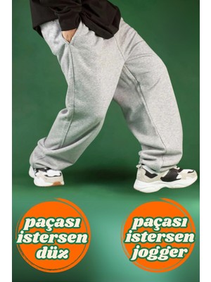 BSBSPOR Ayarlanabilir Paçalı Bol Eşofman Altı Baggy Siyah Gri Füme