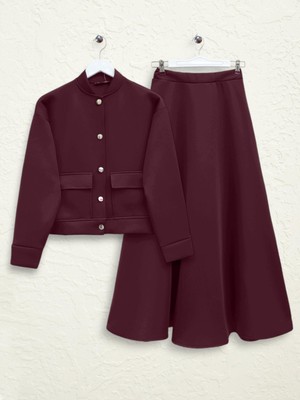 Mac Moda Çift Cepli Metal Düğmeli Etekli Scuba  Takım