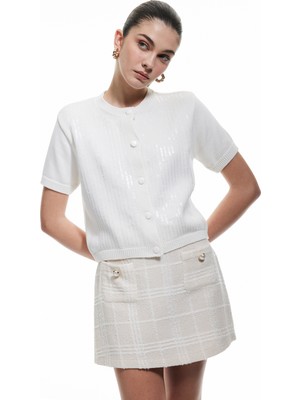 Koton Kısa Kollu Bisiklet Yaka Düğmeli Pullu Payetli Triko Hırka