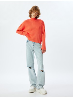 Koton Oversize Triko Kazak Dik Yaka Uzun Kollu Dokulu