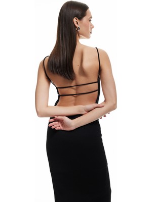 Koton Sırt Detaylı Ip Askılı V Yaka Uzun Elbise