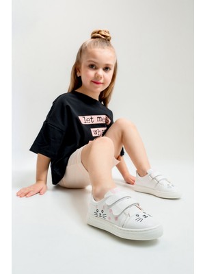 Mnpc Kız Çocuk Beyaz Kedili Sneaker Ayakkabı