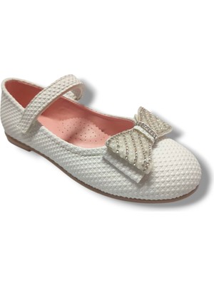 İremsu Baskı Deri Taşlı Fiyonk Çırt Bantlı Kız Çocuk Babet 21-25