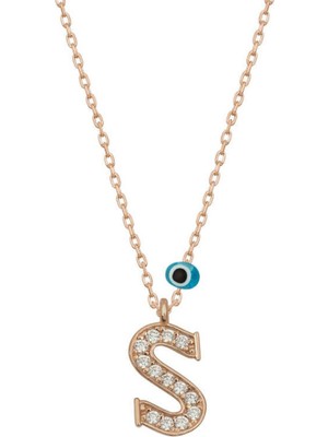 Caseras Gümüş Nazar Rose Harfli Kadın Kolye CSR2184418