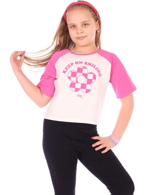 Toontoy Kız Çocuk Keep On Smiling Yazılı Papatya Baskılı Tişört