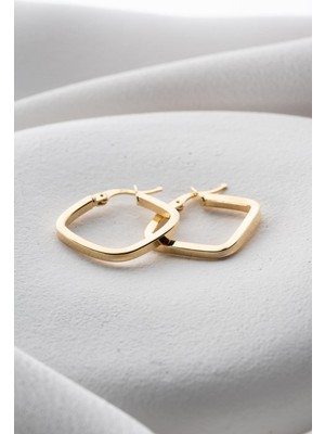 Nereze 925 Ayar Gümüş Gold Kaplama Sade Kare Model Şarnel Küpe