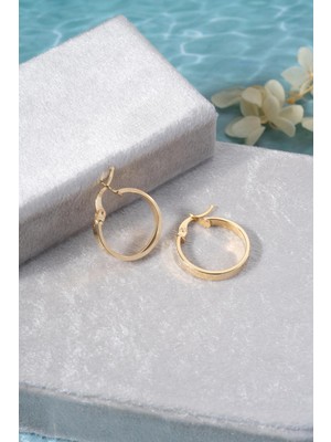 Nereze 925 Ayar Gümüş Gold Kaplama Düz Sade 20 mm Halka Şarnel Küpe