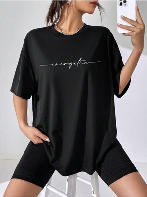 Woodroffe Kadın / Kız Enerjik Baskılı Siyah Oversize T-Shirt Salaş Boyfirend