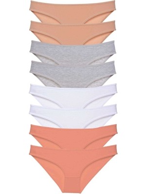 Mbb E-Ticaret 8 Adet Süper Eko Set Likralı Kadın Slip Külot Ten Gri Beyaz Pudra