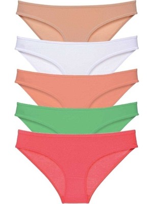 Mbb E-Ticaret 5 Adet Süper Eko Set Likralı Kadın Slip Külot Ten Beyaz Pudra Yeşil Fuşya