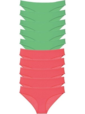 Mbb E-Ticaret 10 Adet Eko Set Likralı Kadın Slip Külot Yeşil Fuşya