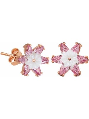 Caseras Gümüş Pembe Lotus Çiçeği Küpe CSR2183364