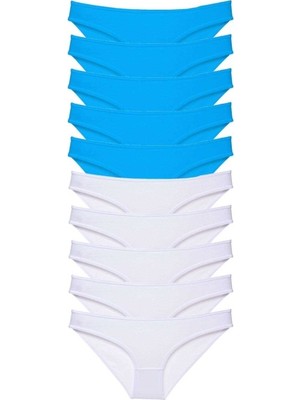 Mbb E-Ticaret 10 Adet Süper Eko Set Likralı Kadın Slip Beyaz Mavi