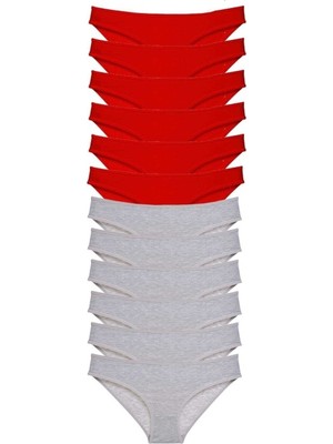 Mbb E-Ticaret 12 Adet Eko Set Likralı Kadın Slip Külot Kırmızı Gri