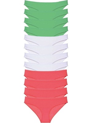 Mbb E-Ticaret 12 Adet Süper Eko Set Likralı Kadın Slip Külot Yeşil Beyaz Fuşya