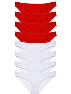 Mbb E-Ticaret 8 Adet Süper Eko Set Likralı Kadın Slip Külot Kırmızı Beyaz