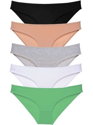 Mbb E-Ticaret 5 Adet Süper Eko Set Likralı Kadın Slip Külot Siyah Ten Gri Beyaz Yeşil