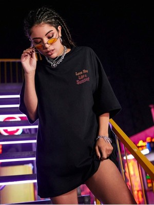 Woodroffe Like A Sunset Baskılı Kadın / Kız Oversize T-Shirt Salaş Boyfirend