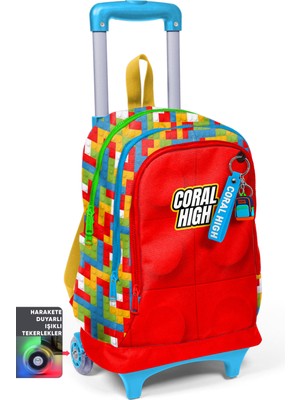Coral High Kids Renkli Blok Desenli Üç Bölmeli Çekçekli Okul Sırt Çantası 23975