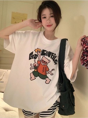 Woodroffe Kadın / Kız Beyaz Oversize T-Shirt Go Cıvfilet Baskılı