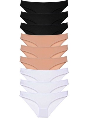 Mbb E-Ticaret 9 Adet Süper Eko Set Likralı Kadın Slip Külot Siyah Ten Beyaz