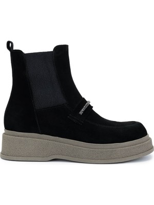 Tamer Tanca Kadın  Deri Siyah Süet Casual Bot 231 1291 Bn Bot SK24-25 Sıyah Suet