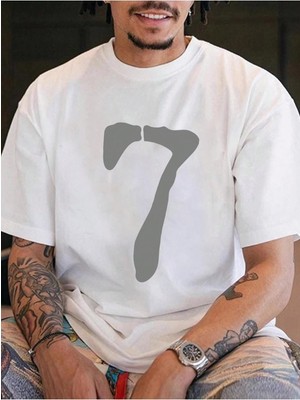 Woodroffe 7 Rakam Baskılı Oversize Erkek T-Shirt Salaş Boyfirend