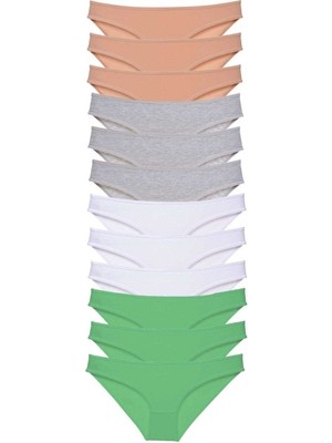 Mbb E-Ticaret 12 Adet Süper Eko Set Likralı Kadın Slip Külot Ten Gri Beyaz Yeşil