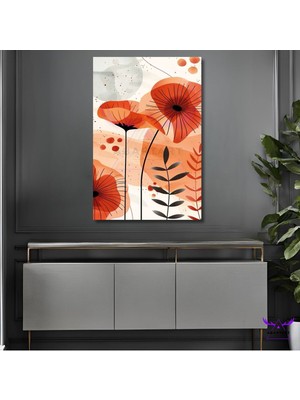 Abart Art Tekli Dikey Kanvas Şık Salon ve Ofis Tablosu Sulu Boya Görünümlü Soyut Çiçekler ve Yapraklar