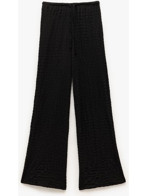 Koton Beli Bağlamalı Dokulu Bol Düz Paça Pantolon