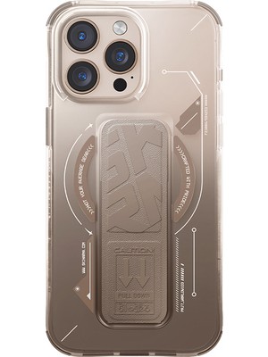 iPhone 16 Pro Max Kılıf Magsafe Şarj Özellikli Teknoloji Desenli Standlı Skinarma Helio Kapak Gold