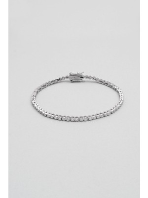 Yuvarlak Kesim 18 Ayar Beyaz Altın Kaplama Gümüş Su Yolu Bileklik