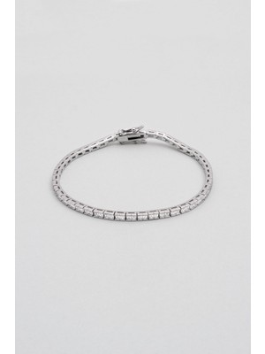 So CHIC Baget Kesim 18 Ayar Beyaz Altın Kaplama Gümüş Su Yolu Bileklik