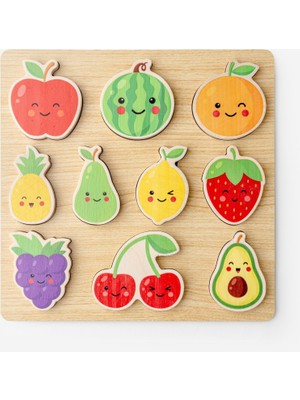 Hopiers Montessori Ahşap Meyve Şekilli 3D Puzzle / Eğitici ve Öğretici Yapboz / El-Göz Koordinasyonu ve Zeka Gelişimi Oyunu