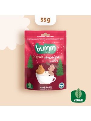 Humm Organik Zencefilli Tarçınlı Kurabiye 55 g Şeker İlavesiz Organik Buğday Unu ve Elma Suyu ile