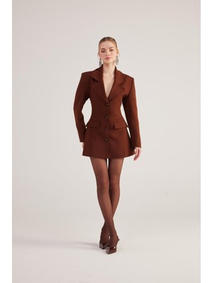 Belden Oturmalı Fit Kesim Deja Blazer Ceket Kahve