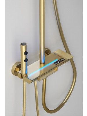 Sulife Tuşlu Dijital LED Göstergeli ve LED Işıklı Banyo Batarya Robot Duş Seti – Mat Gold