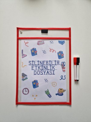 A4 Çalışma Kağıtları Için Kırmızı  Silinebilir Etkinlik Dosyası + 2 Adet Silgili Kalem