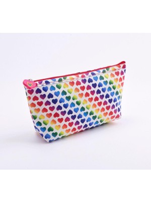 Bilger Kalp Desenli Büyük Düz Makyaj Çantası