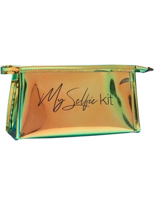 Bilger Lazer Deri Altın Hologram Biyeli Makyaj Çantası