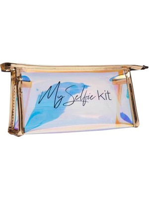 BIGGER Altın Biyeli Şeffaf Hologram Makyaj Çantası 22MK-1625