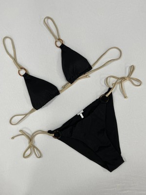 Kadın Siyah Halka Detaylı Ip Bağlamalı Astarlı Bikini Takım HZL25S-AR1617