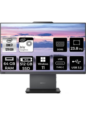 Lenovo Thinkcentre Neo 50A Gen 5 i7 13620H All In One Bilgisayar 64GB RAM 512GB SSD 23.8" FHD Win11 Pro + Per4 USB 12SC000KTRP412