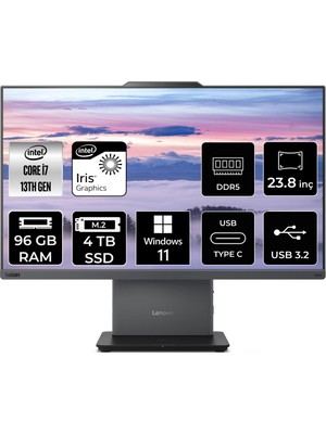 Lenovo Thinkcentre Neo 50A Gen 5 i7 13620H All In One Bilgisayar 96GB RAM 4TB SSD 23.8" FHD Win11 Home + Per4 USB 12SC000KTRP380