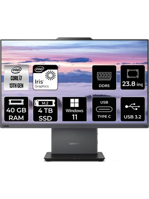 Lenovo Thinkcentre Neo 50A Gen 5 i7 13620H All In One Bilgisayar 40GB RAM 4TB SSD 23.8" FHD Win11 Home + Per4 USB 12SC000KTRP365