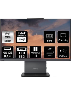 Lenovo Thinkcentre Neo 50A Gen 5 i5 13420H All In One Bilgisayar 40GB RAM 1TB SSD 23.8" FHD Win11 Home + Per4 USB 12SC000YTRP363
