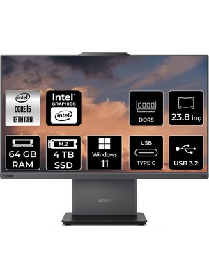 Lenovo Thinkcentre Neo 50A Gen 5 i5 13420H All In One Bilgisayar 64GB RAM 4TB SSD 23.8" FHD Win11 Pro + Per4 USB 12SC000YTRP415