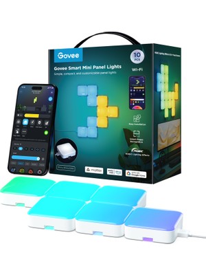 Govee Mini Panel Gaming Duvar Aydınlatması 10 Parçalı, Dekore Edilebilir , Uygulama Üzerinden Kontrol